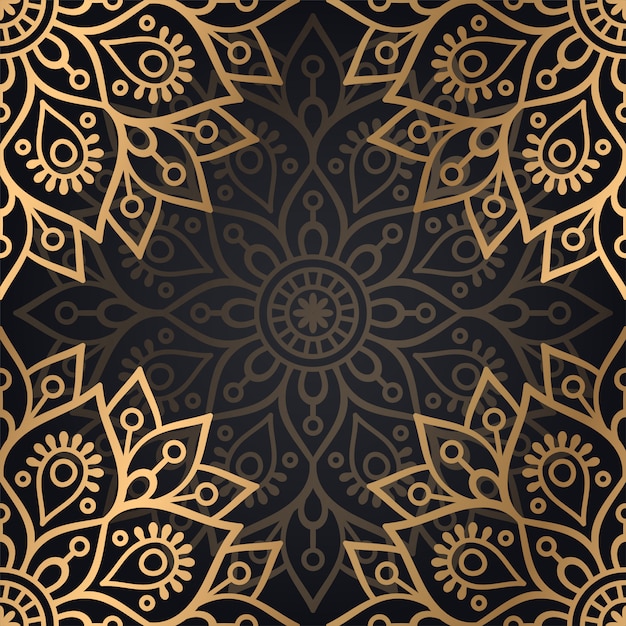Mandala – bezešvý vzor, pozadí v černé a zlaté barvě