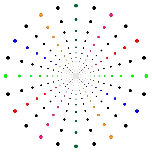 Mandala of solid dots circles geometric distances into infinity Colorful Shades