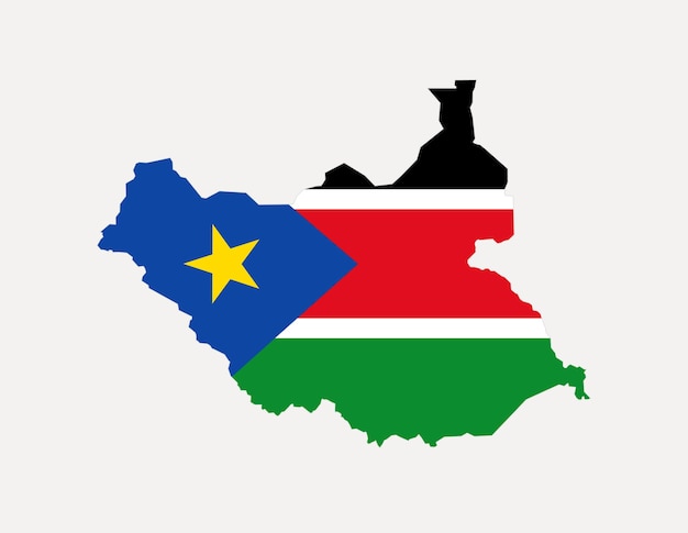 Map of South Sudan with National Flag