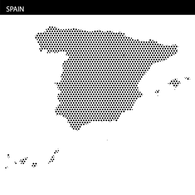 Map of Spain created with dot pattern showing geographical layout and design
