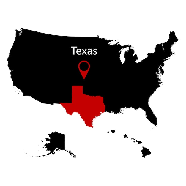 Map of the US state of Texas on a white background