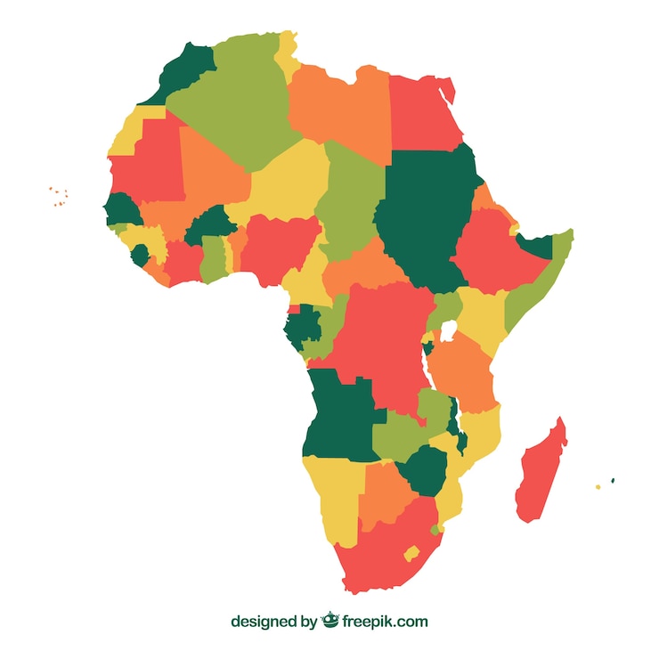 Vektor mapa afrického kontinentu s různými barvami