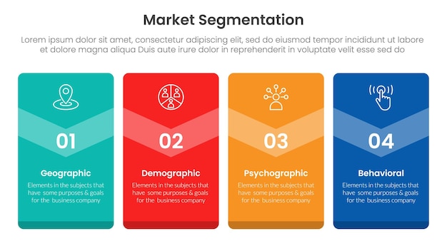 market segmentation framework analysis infographic 4 point stage template with big box vertical badge banner for slide presentation