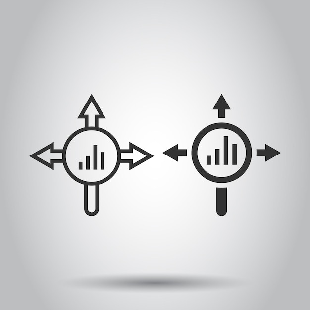 Market trend icon in flat style Growth arrow with magnifier vector illustration on white isolated background Increase business concept