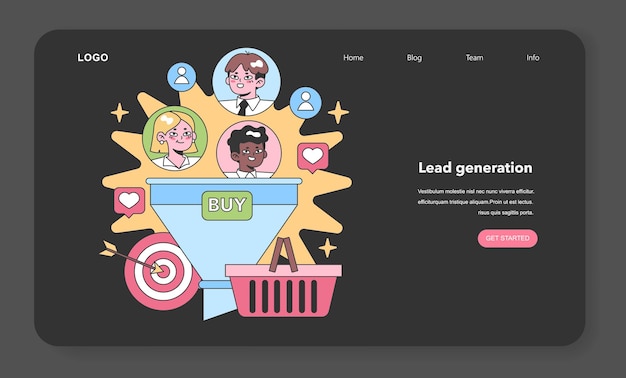 Marketing funnel web or landing targeted consumer group flowing into sales funnel purchase
