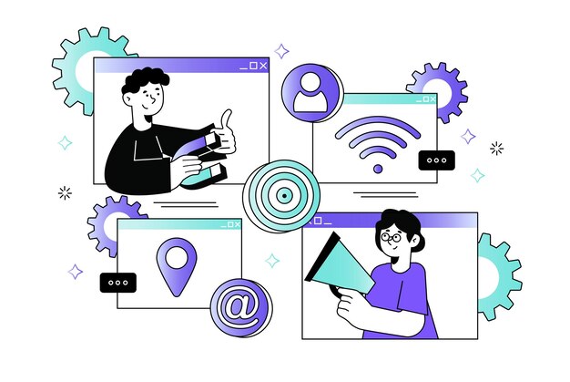 Marketing waistheight concept with people scene in the flat cartoon design The marketing team