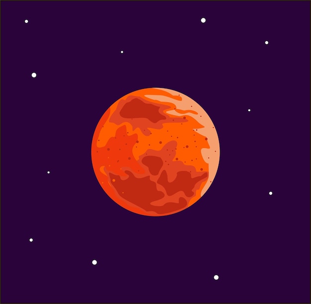 Mars planet illustration Mars planet in cartoon color style Solar system space object on deep sky