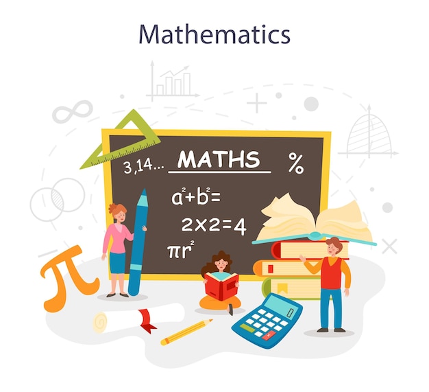 Math school subject Learning mathematics geometry and algebra Abstract task with mathematical calculation Theoretical and engineering formula Isolated flat vector illustration