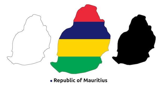 Mauritius Map Vector Country Outline Flag Inside Map Blank and Silhouette Version