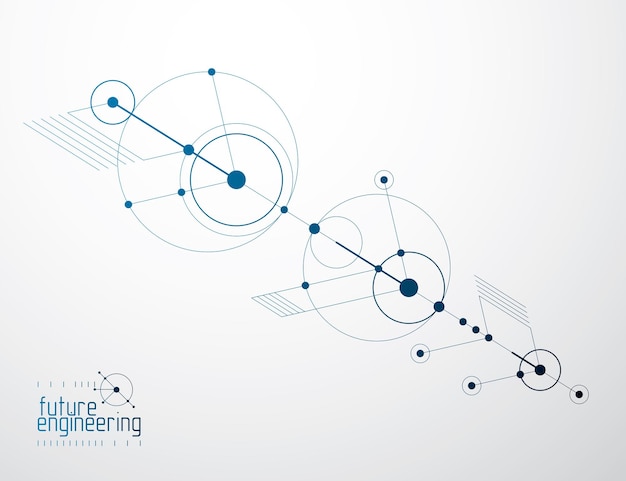 Mechanical scheme, vector engineering drawing with circles and geometric parts of mechanism. Technical plan can be used in web design and as wallpaper or background.