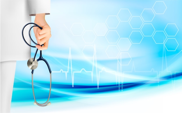 medical background with hand holding a stethoscope. 