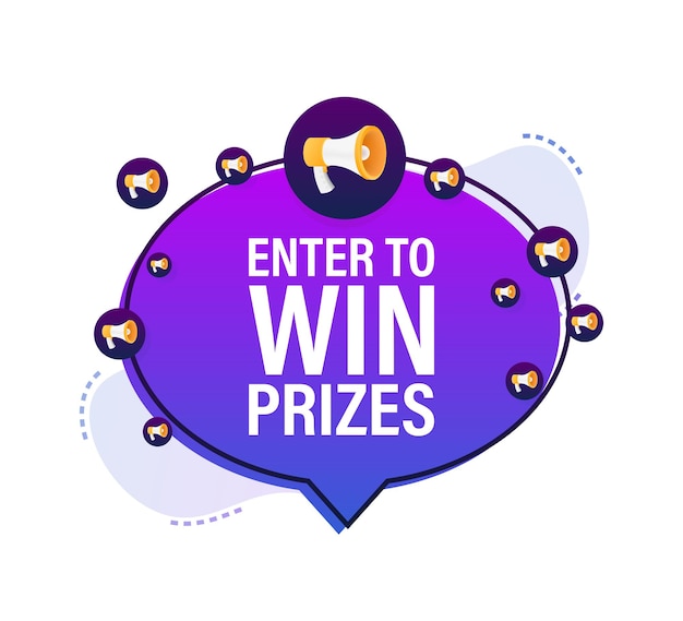 megaphone banner, business concept with text enter to win prizes. vector stock illustration.