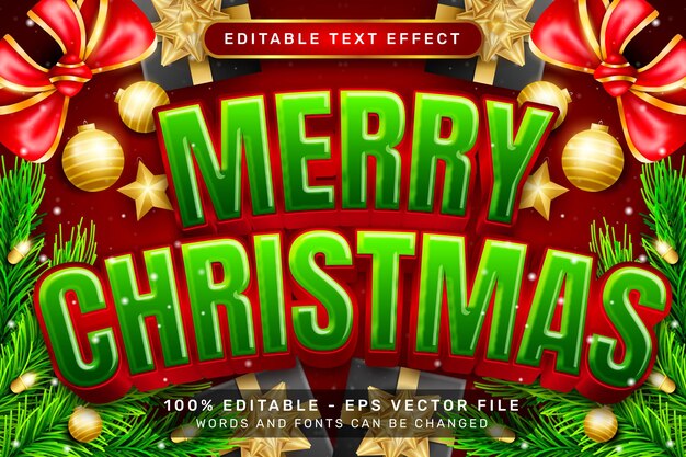 merry christmas 3d text effect and editable text effect with christmas background