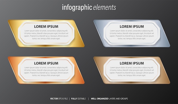 metal business infographic element with 4 options steps number vector template design