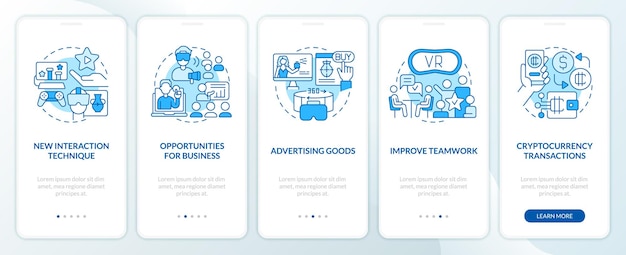 Metaverse importance for business blue onboarding mobile app screen
