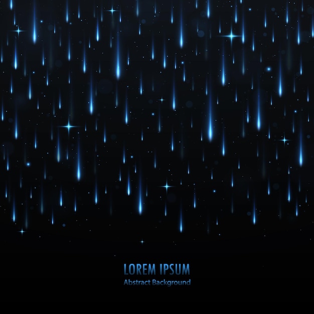Meteor rain with falling glowing comets on black background Light rays background