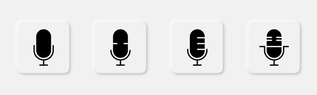 Mic icon set Black microphone Radio mic in glyph Microphone symbol Vector illustration