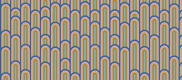 Mid century minimal pattern abstract rainbow stripes Retro wave 80s art retro background