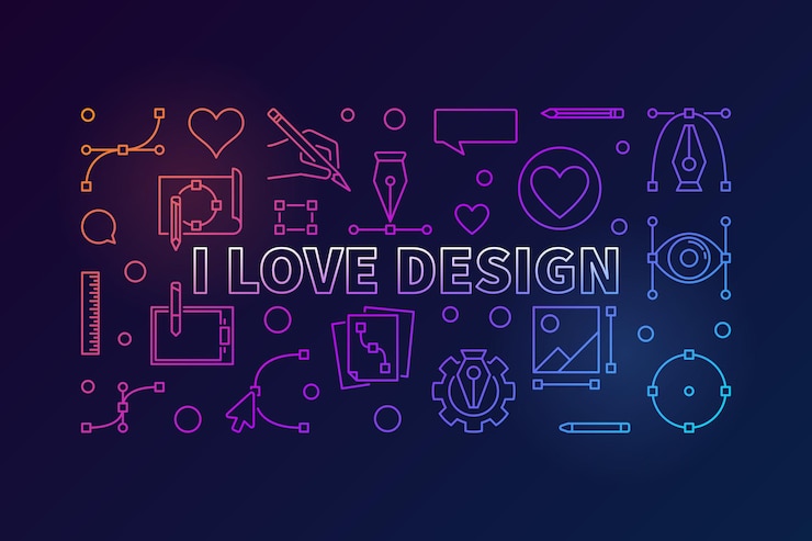 Vektor miluji design vektorový barevný horizontální lineární banner