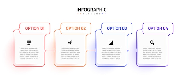Minimal Business Infographic Template Thin Line Presentation with Square Label Icon and 4 Option