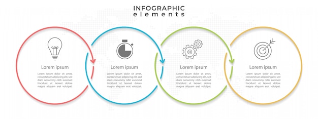 Minimal timeline circle infographic template with four options or steps.