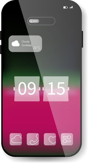 minimalist smartphone interface with weather widget and flip clock design