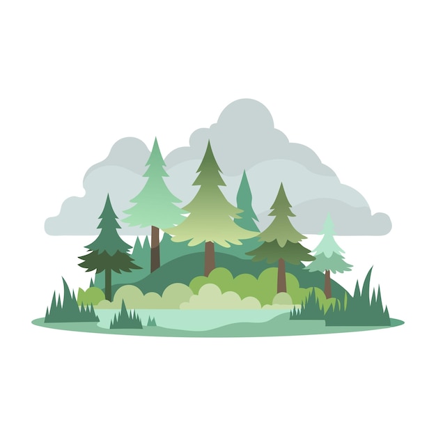 Misty forest isolated flat vector illustration on white background