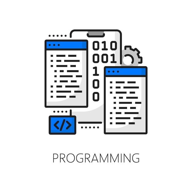 Mobile app development and programming line icon