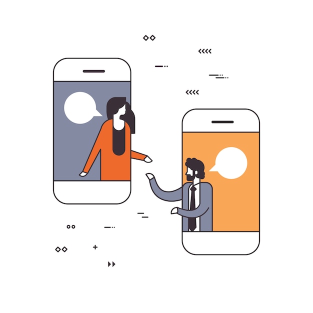 mobile application business people online chat bubble social network communication concept smartphone screen isolated line