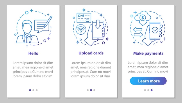 Mobile banking onboarding mobile app page screen with linear con