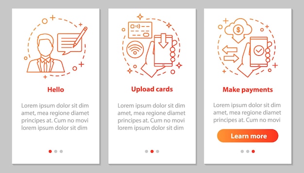 Mobile banking onboarding mobile app page screen with linear con
