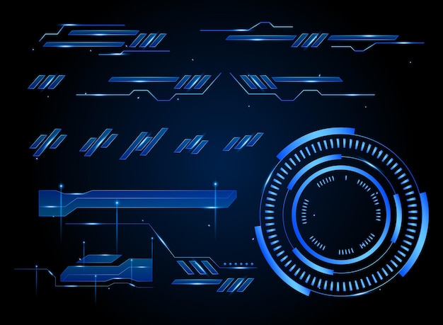 modern blue holographic technology futuristic frame badge banner set collection