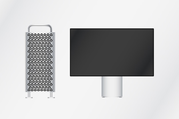 Modern computer with display on gray background.