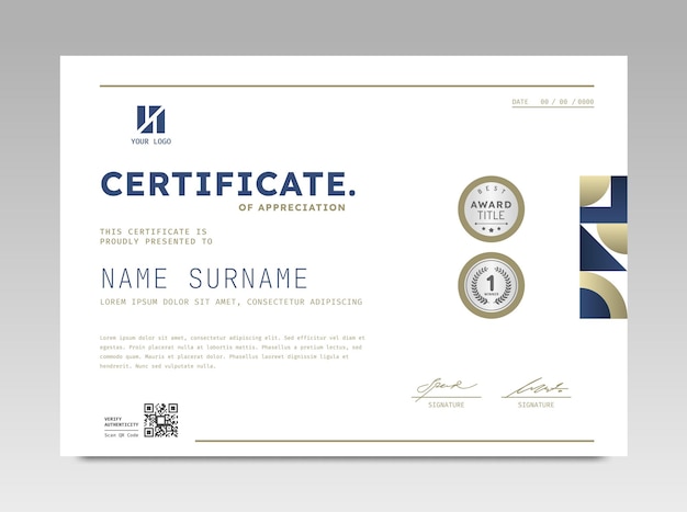 Modern design certificate template with abstract geometric background in horizontal A4 size
