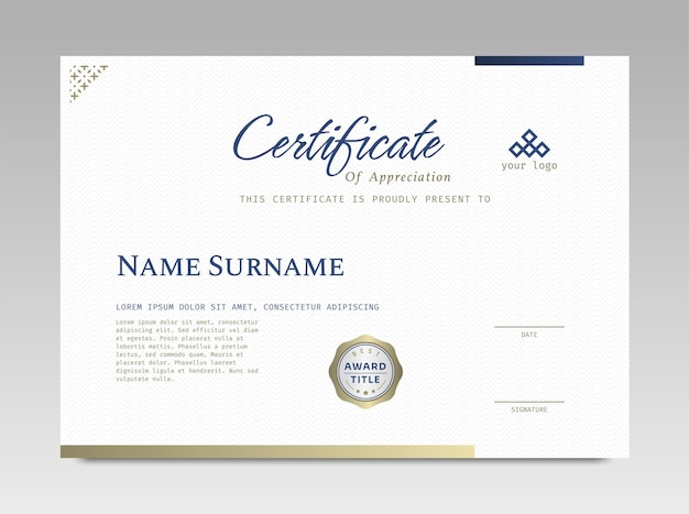 Modern design certificate template with simple elegant and luxurious in horizontal A4 size