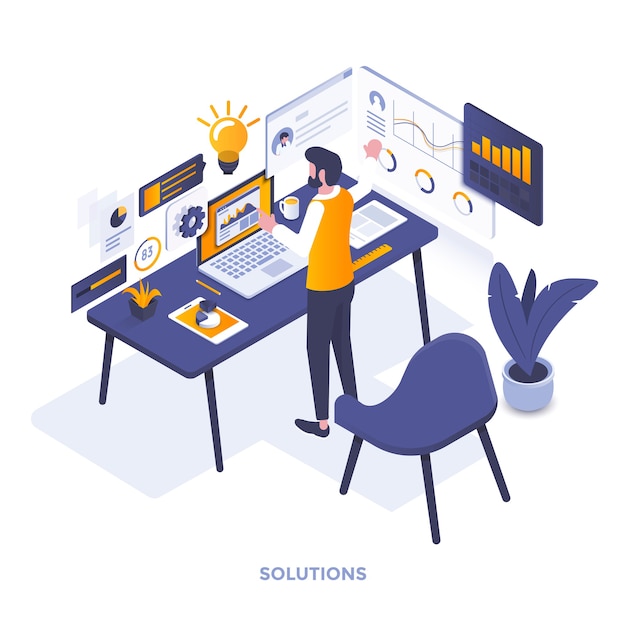 Modern flat design isometric illustration of Solutions