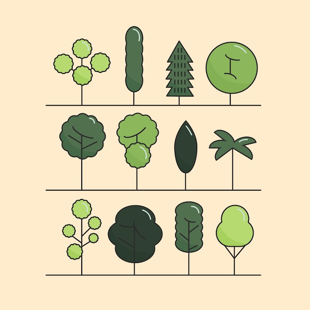modern flat trees set. tree icons set, tree symbols.