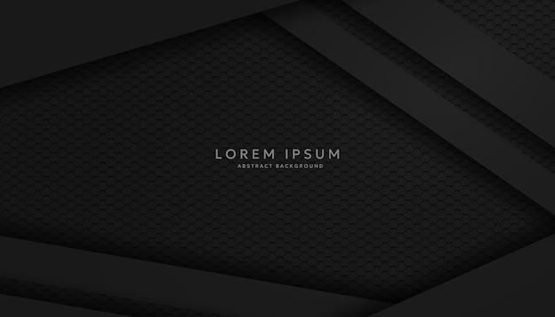 Modern hexagonal black material texture background overlaid with black paper