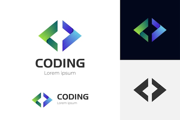 Modern logos of code for coding programming gradient logo template
