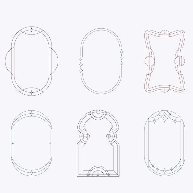Modern minimalist aesthetic line elements set with trendy linear frames with stars arch frames geo