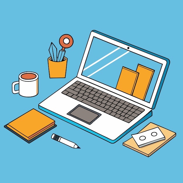 Modern Workspace Color Line Art Computer Table Design