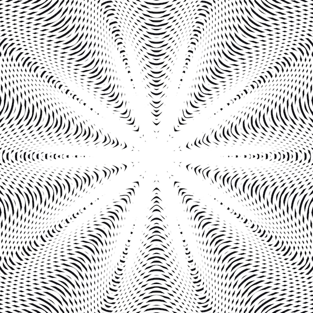 moire pattern, monochrome background with trance effect. optical illusion, creative black and white vector graphic backdrop.