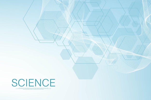 Molecular structure background science template wallpaper or banner with a dna molecules asbtract mo...