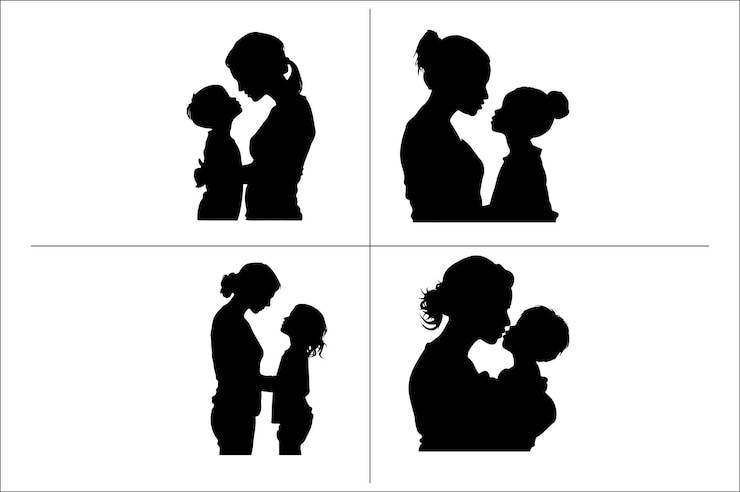 Vektor mom and son silhouette vector clipart mom and son walking holding hand silhouette