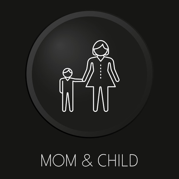mom child minimal vector line icon on 3d button isolated on black background premium vector