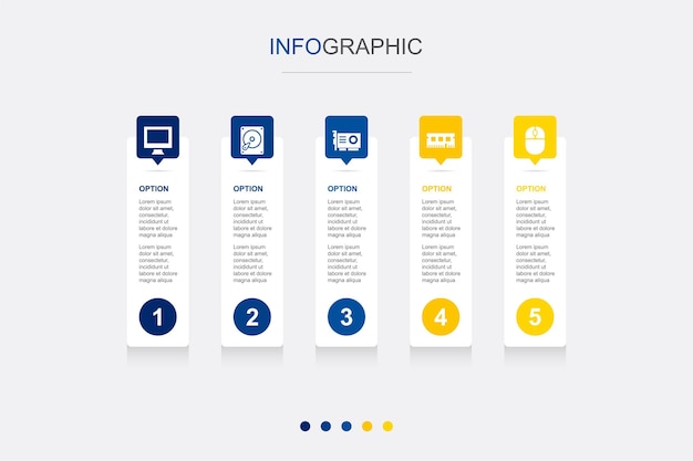Monitor hard drive GPU RAM computer mouse icons Infographic design template Creative concept with 5 steps