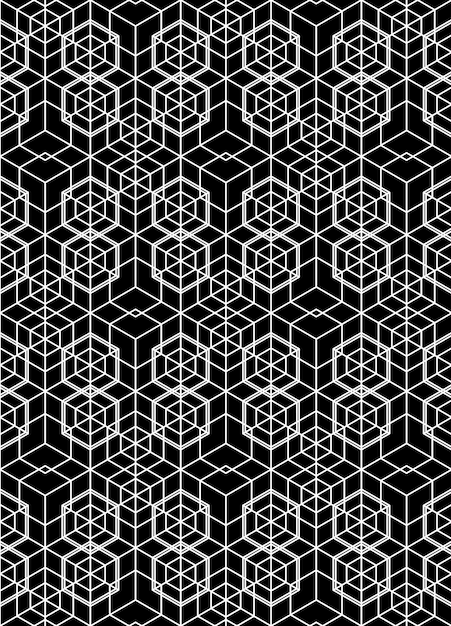 Monochrome illusive abstract geometric seamless pattern with cubes. Vector stylized texture.