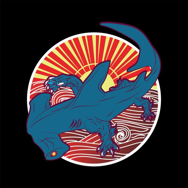 monster illustration with japanese style for kaijune event notebook logo