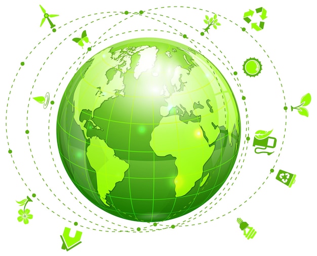 Mouse and Keyboard Connected to Earth with Environment Icons vector isolated