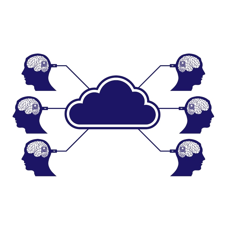 Vektor mozek v hlavě cloudové připojení